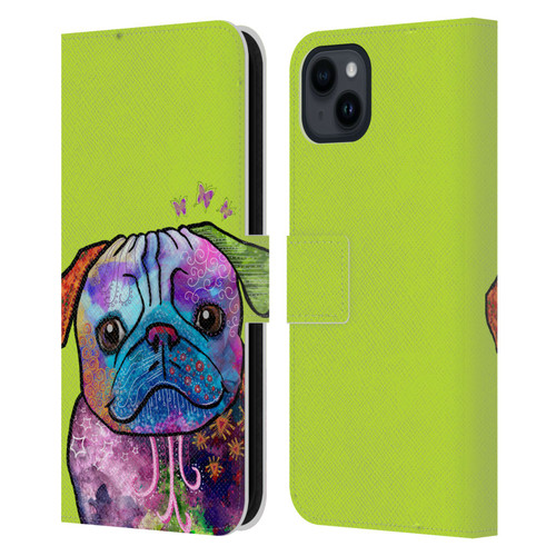 Duirwaigh Animals Pug Dog Leather Book Wallet Case Cover For Apple iPhone 15 Plus
