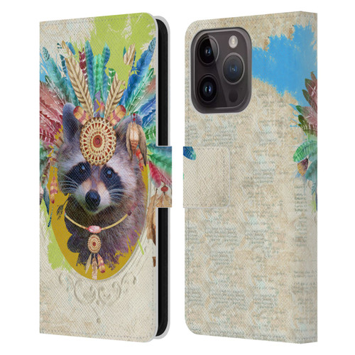 Duirwaigh Boho Animals Raccoon Leather Book Wallet Case Cover For Apple iPhone 15 Pro
