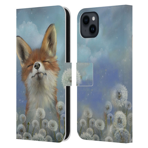 Ash Evans Animals Dandelion Fox Leather Book Wallet Case Cover For Apple iPhone 15 Plus