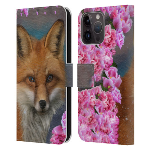 Ash Evans Animals Fox Peonies Leather Book Wallet Case Cover For Apple iPhone 15 Pro Max