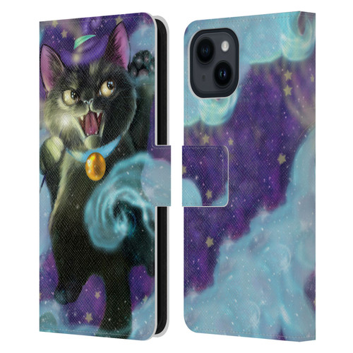 Ash Evans Black Cats Poof! Leather Book Wallet Case Cover For Apple iPhone 15