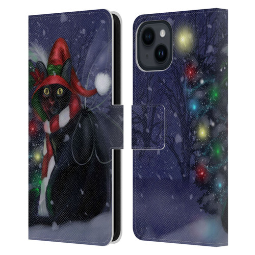 Ash Evans Black Cats Yuletide Cheer Leather Book Wallet Case Cover For Apple iPhone 15