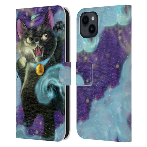 Ash Evans Black Cats Poof! Leather Book Wallet Case Cover For Apple iPhone 15 Plus