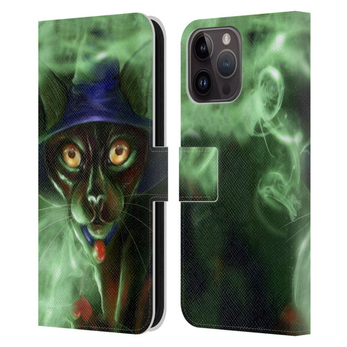 Ash Evans Black Cats Conjuring Magic Leather Book Wallet Case Cover For Apple iPhone 15 Pro Max