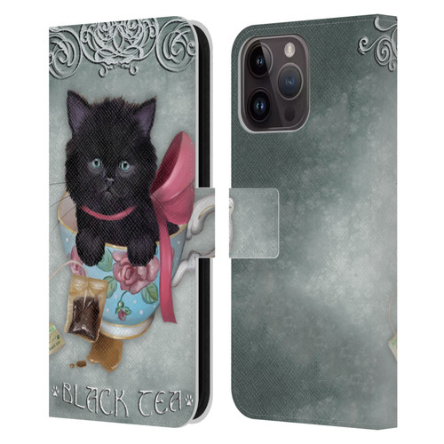 Ash Evans Black Cats Tea Leather Book Wallet Case Cover For Apple iPhone 15 Pro Max