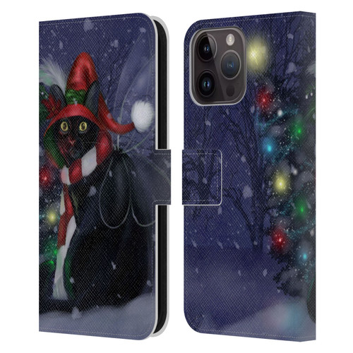 Ash Evans Black Cats Yuletide Cheer Leather Book Wallet Case Cover For Apple iPhone 15 Pro Max