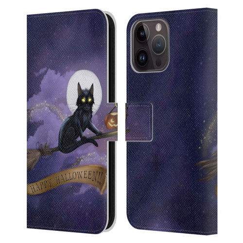 Ash Evans Black Cats Happy Halloween Leather Book Wallet Case Cover For Apple iPhone 15 Pro Max