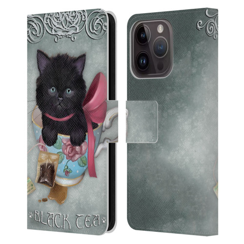 Ash Evans Black Cats Tea Leather Book Wallet Case Cover For Apple iPhone 15 Pro