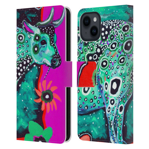 Mad Dog Art Gallery Animals Cosmic Cow Leather Book Wallet Case Cover For Apple iPhone 15