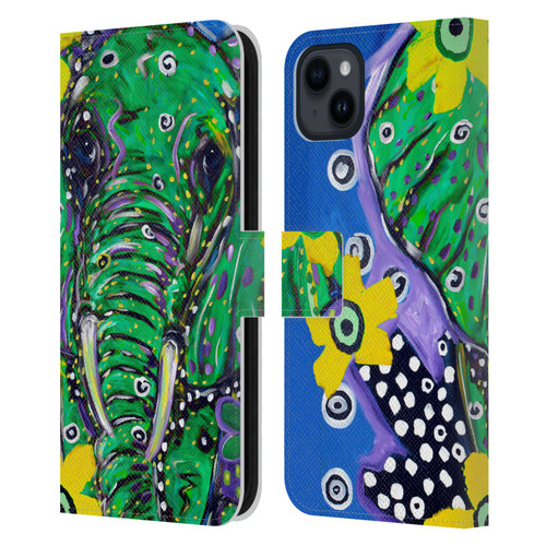Mad Dog Art Gallery Animals Elephant Leather Book Wallet Case Cover For Apple iPhone 15 Plus