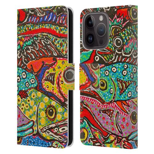 Mad Dog Art Gallery Assorted Designs Many Mad Fish Leather Book Wallet Case Cover For Apple iPhone 15 Pro