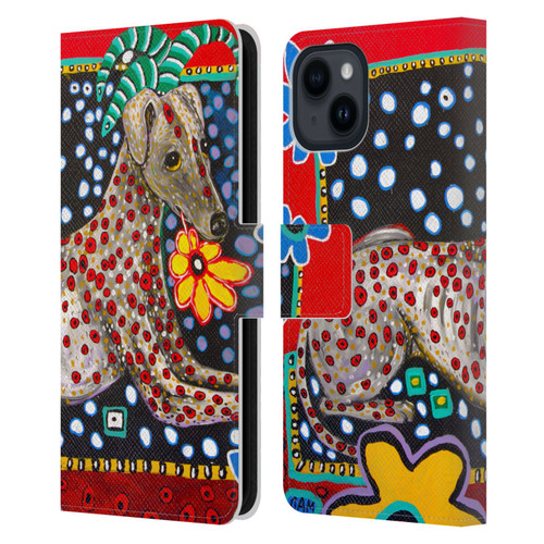 Mad Dog Art Gallery Dogs 2 Greyhound Leather Book Wallet Case Cover For Apple iPhone 15