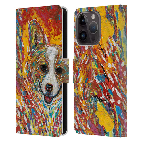 Mad Dog Art Gallery Dog 5 Corgi Leather Book Wallet Case Cover For Apple iPhone 15 Pro