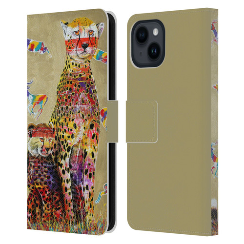Graeme Stevenson Colourful Wildlife Cheetah Leather Book Wallet Case Cover For Apple iPhone 15