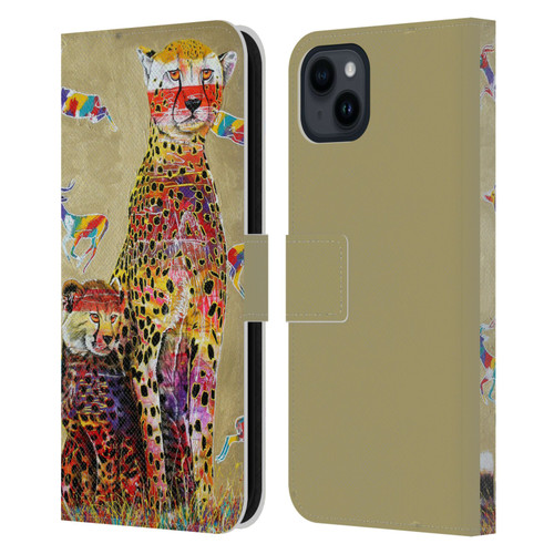 Graeme Stevenson Colourful Wildlife Cheetah Leather Book Wallet Case Cover For Apple iPhone 15 Plus