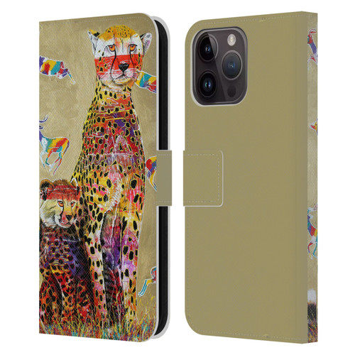 Graeme Stevenson Colourful Wildlife Cheetah Leather Book Wallet Case Cover For Apple iPhone 15 Pro Max