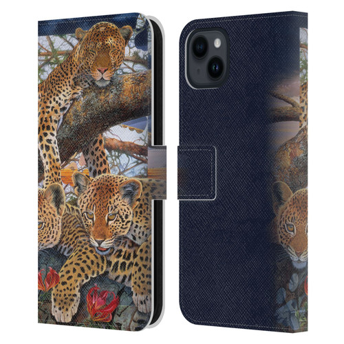 Graeme Stevenson Wildlife Leopard Leather Book Wallet Case Cover For Apple iPhone 15 Plus