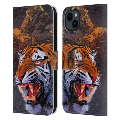 Graeme Stevenson Wildlife Tiger Leather Book Wallet Case Cover For Apple iPhone 15 Plus