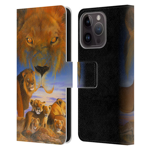 Graeme Stevenson Wildlife Lions Leather Book Wallet Case Cover For Apple iPhone 15 Pro