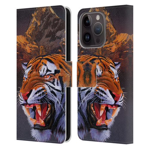 Graeme Stevenson Wildlife Tiger Leather Book Wallet Case Cover For Apple iPhone 15 Pro