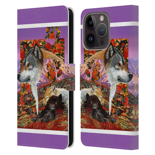 Graeme Stevenson Wildlife Wolves 4 Leather Book Wallet Case Cover For Apple iPhone 15 Pro