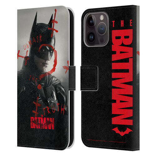 The Batman Posters Unmask The Truth Leather Book Wallet Case Cover For Apple iPhone 15 Pro Max