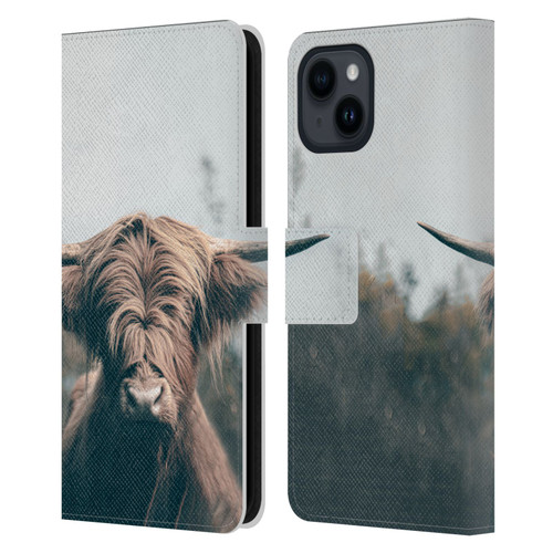 Patrik Lovrin Animal Portraits Highland Cow Leather Book Wallet Case Cover For Apple iPhone 15