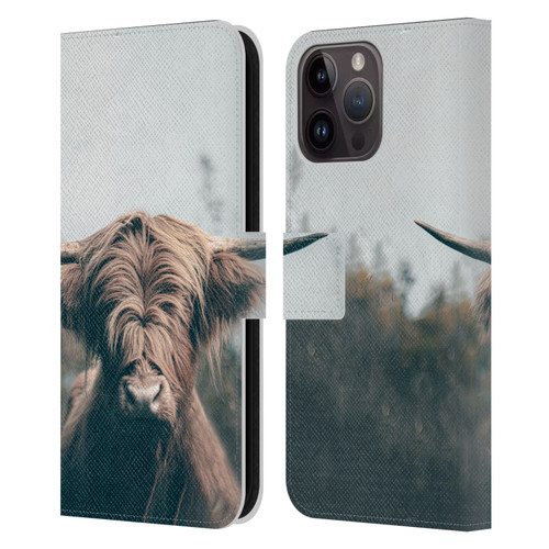 Patrik Lovrin Animal Portraits Highland Cow Leather Book Wallet Case Cover For Apple iPhone 15 Pro Max