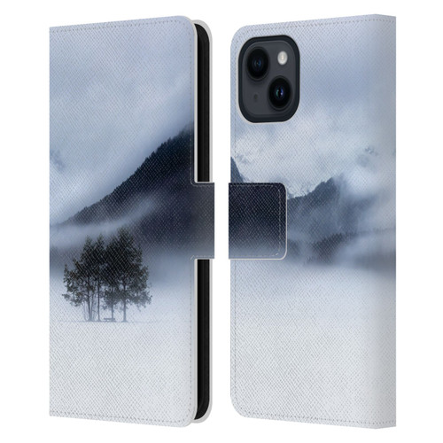 Patrik Lovrin Magical Foggy Landscape Fog, Mountains And A Tree Leather Book Wallet Case Cover For Apple iPhone 15