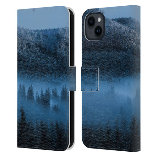 Patrik Lovrin Magical Foggy Landscape Magical Fog Over Snowy Forest Leather Book Wallet Case Cover For Apple iPhone 15 Plus