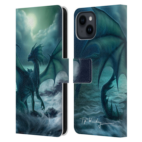 Piya Wannachaiwong Black Dragons Dark Waves Leather Book Wallet Case Cover For Apple iPhone 15