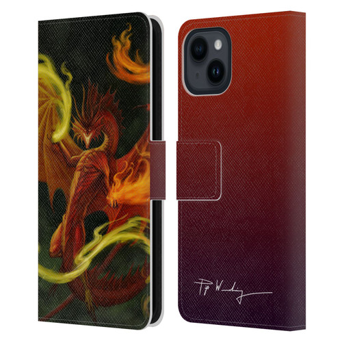 Piya Wannachaiwong Dragons Of Fire Magical Leather Book Wallet Case Cover For Apple iPhone 15