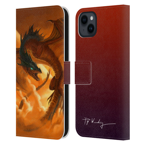Piya Wannachaiwong Dragons Of Fire Sunrise Leather Book Wallet Case Cover For Apple iPhone 15 Plus
