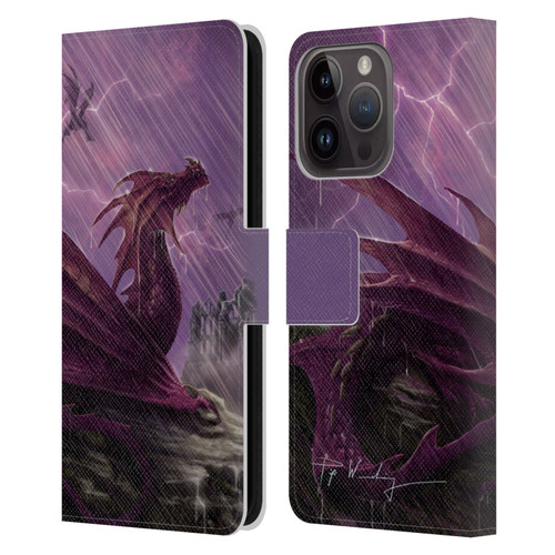 Piya Wannachaiwong Dragons Of Sea And Storms Thunderstorm Dragon Leather Book Wallet Case Cover For Apple iPhone 15 Pro