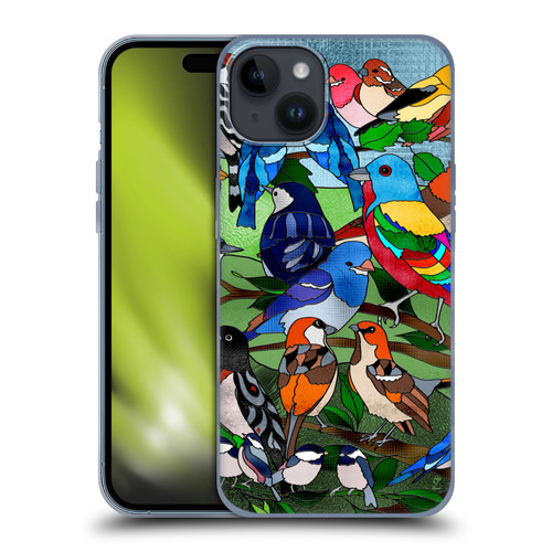 Suzan Lind Birds Stained Glass Soft Gel Case for Apple iPhone 15 Plus