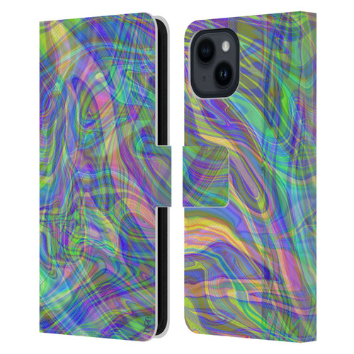 Suzan Lind Colours & Patterns Iridescent Abstract Leather Book Wallet Case Cover For Apple iPhone 15