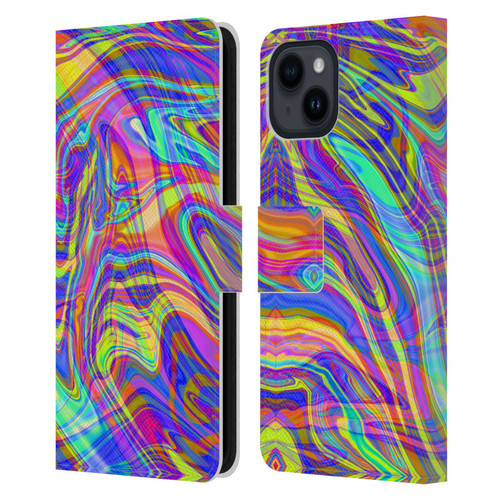 Suzan Lind Marble Illusion Rainbow Leather Book Wallet Case Cover For Apple iPhone 15