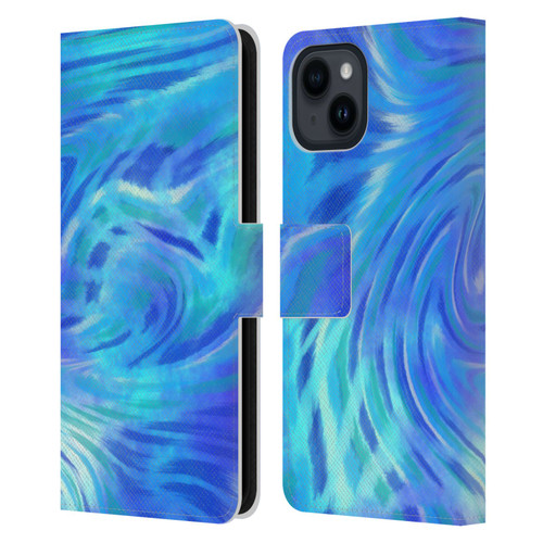 Suzan Lind Tie Dye 2 Deep Blue Leather Book Wallet Case Cover For Apple iPhone 15