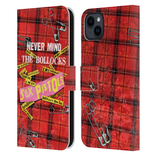 Sex Pistols Band Art Tartan Print Song Art Leather Book Wallet Case Cover For Apple iPhone 15 Plus