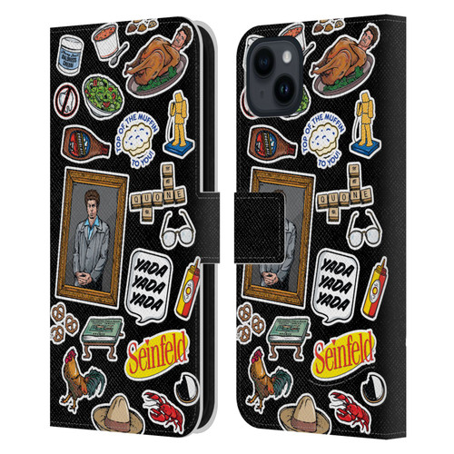 Seinfeld Graphics Sticker Collage Leather Book Wallet Case Cover For Apple iPhone 15 Plus