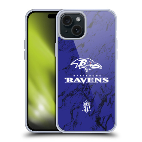 NFL Baltimore Ravens Graphics Coloured Marble Soft Gel Case for Apple iPhone 15 Plus