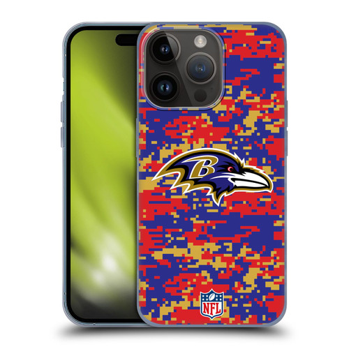 NFL Baltimore Ravens Graphics Digital Camouflage Soft Gel Case for Apple iPhone 15 Pro