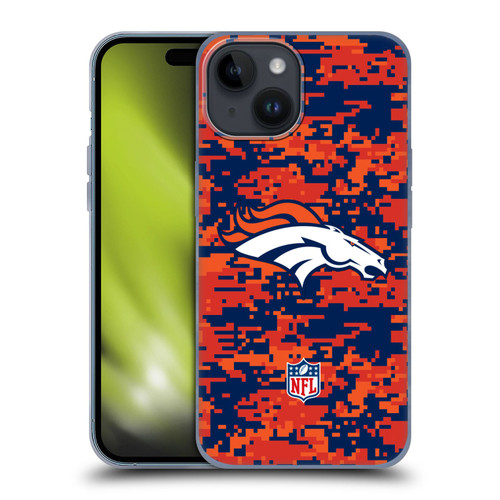 NFL Denver Broncos Graphics Digital Camouflage Soft Gel Case for Apple iPhone 15