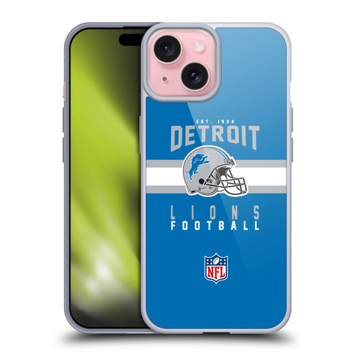 NFL Detroit Lions Graphics Helmet Typography Soft Gel Case for Apple iPhone 15 NFL Detroit Lions Graphics Helmet Typography Soft Gel Case for Apple iPhone 15