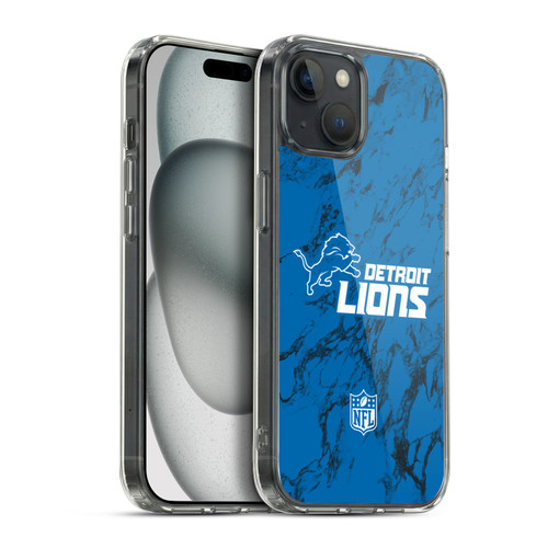 NFL Detroit Lions Graphics Coloured Marble Soft Gel Case for Apple iPhone 15 Plus & MagSafe