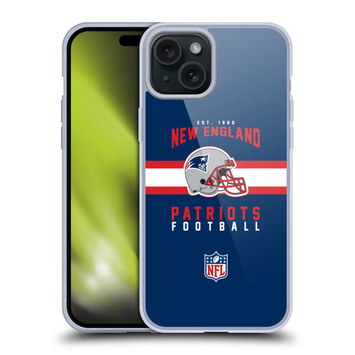 NFL New England Patriots Graphics Helmet Typography Soft Gel Case for Apple iPhone 15 Plus