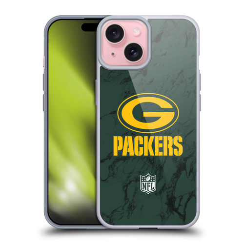 NFL Green Bay Packers Graphics Coloured Marble Soft Gel Case for Apple iPhone 15