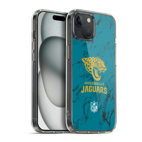 NFL Jacksonville Jaguars Graphics Coloured Marble Soft Gel Case for Apple iPhone 15 Plus & MagSafe
