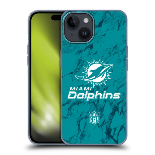 NFL Miami Dolphins Graphics Coloured Marble Soft Gel Case for Apple iPhone 15