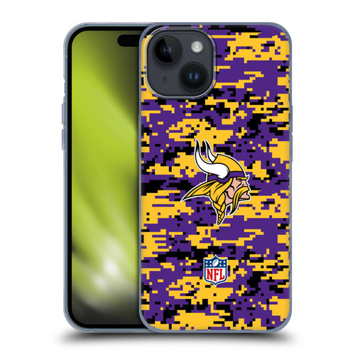 NFL Minnesota Vikings Graphics Digital Camouflage Soft Gel Case for Apple iPhone 15